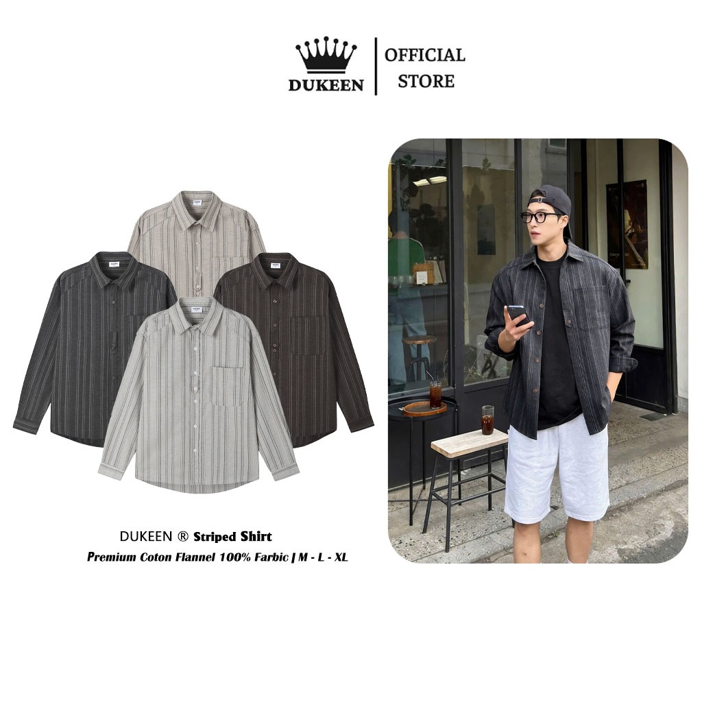 Áo Sơ Mi Tay Dài Kẻ Sọc Vintage Dukeen Form Rộng Nam Nữ Chất Liệu Kẻ Cotton Cao Cấp Phong Cách Hàn Quốc SM125