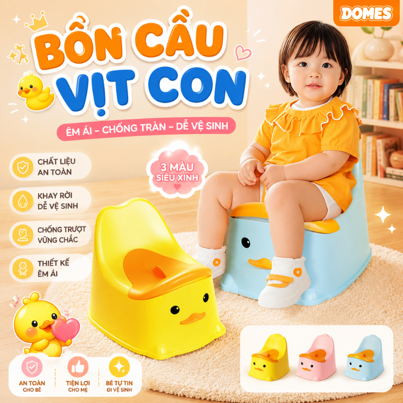 Bô Vệ Sinh Trẻ Em Hình Vịt Dễ Thương, Bô Có Tựa Lưng Nhựa PP Chắc Chắn, Bô Tập Đi Vệ Sinh An Toàn