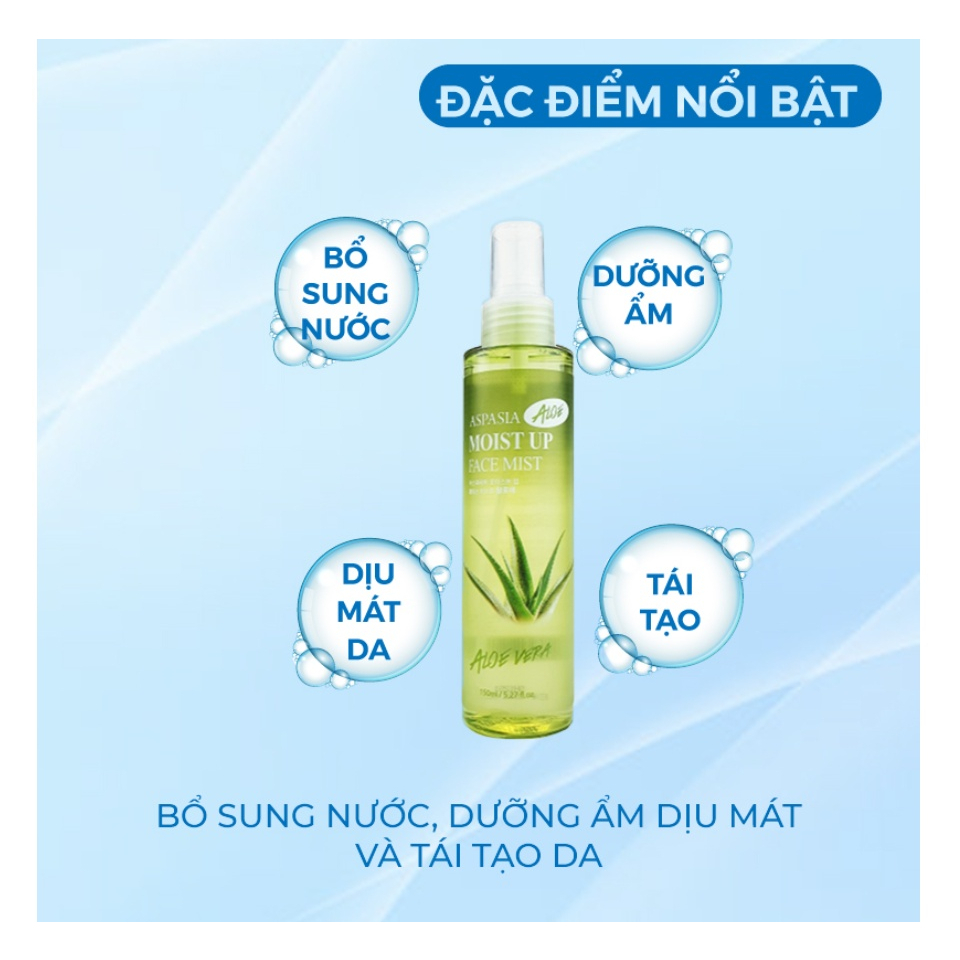 [SVIP] Xịt khoáng Aspasia Moist Up Face Mist Aloe 150ml xịt khoáng làm dịu cân bằng độ pH và cấp ẩm | BigBuy360 - bigbuy360.vn
