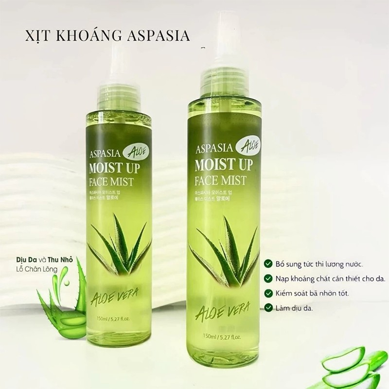 [SVIP] Xịt khoáng Aspasia Moist Up Face Mist Aloe 150ml xịt khoáng làm dịu cân bằng độ pH và cấp ẩm | BigBuy360 - bigbuy360.vn