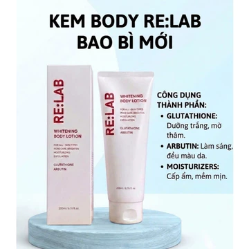 Kem body re:lab whitening body lotion 200gam dưỡng trắng nâng tông da,không lộ vân kem make up body_relab hạn dùng 2028