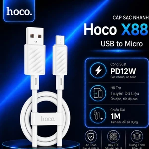 Cáp sạc PD12W USB to Micro Hoco X88 dây TPE dẻo siêu bền chống gãy gập dài 100cm