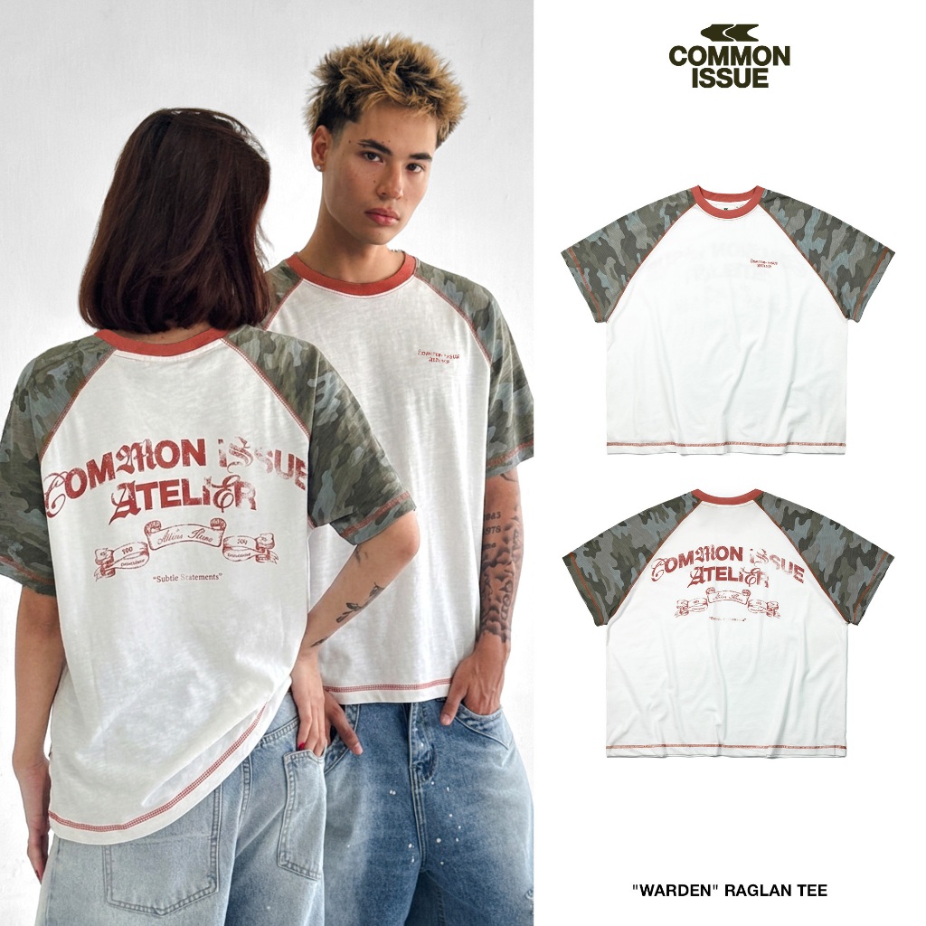 Áo Thun Raglan Form Boxy "WARDEN” Chất Vải Slub Mỏng 220gsm Phối Tay Camo Rằn Ri In Chữ Gothic Unisex | Common Issue | BigBuy360 - bigbuy360.vn