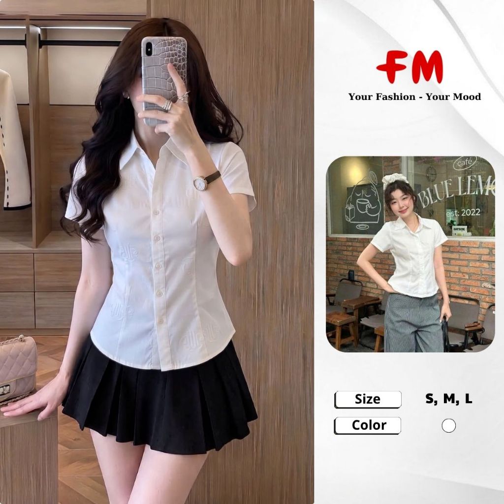 Áo sơ mi công sở FMSTYLE nữ tay ngắn cổ bẻ trơn kiểu dáng thanh lịch chuẩn style Hàn Quốc 26070041