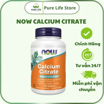 Now Calcium Citrate hỗ trợ xương răng chắc khỏe, hạn chế táo bón, cơ bắp khỏe mạnh - Pure Life