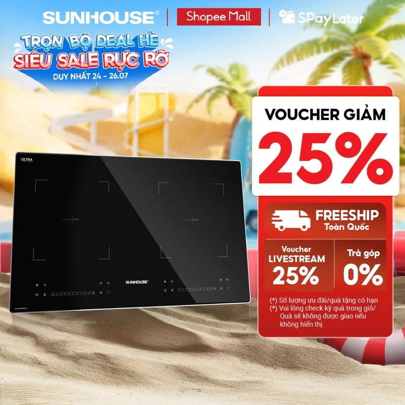 Bếp đôi điện từ Sunhouse SHB82032-EC - Booster nấu nhanh - 9 chế độ - Tính năng slow cook — ảnh 1