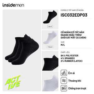 SET 3 Đôi tất nam nữ cổ ngắn thể thao INSIDEMEN thời trang cao cấp chất liệu co giãn, thoáng khí ISC032EDP03