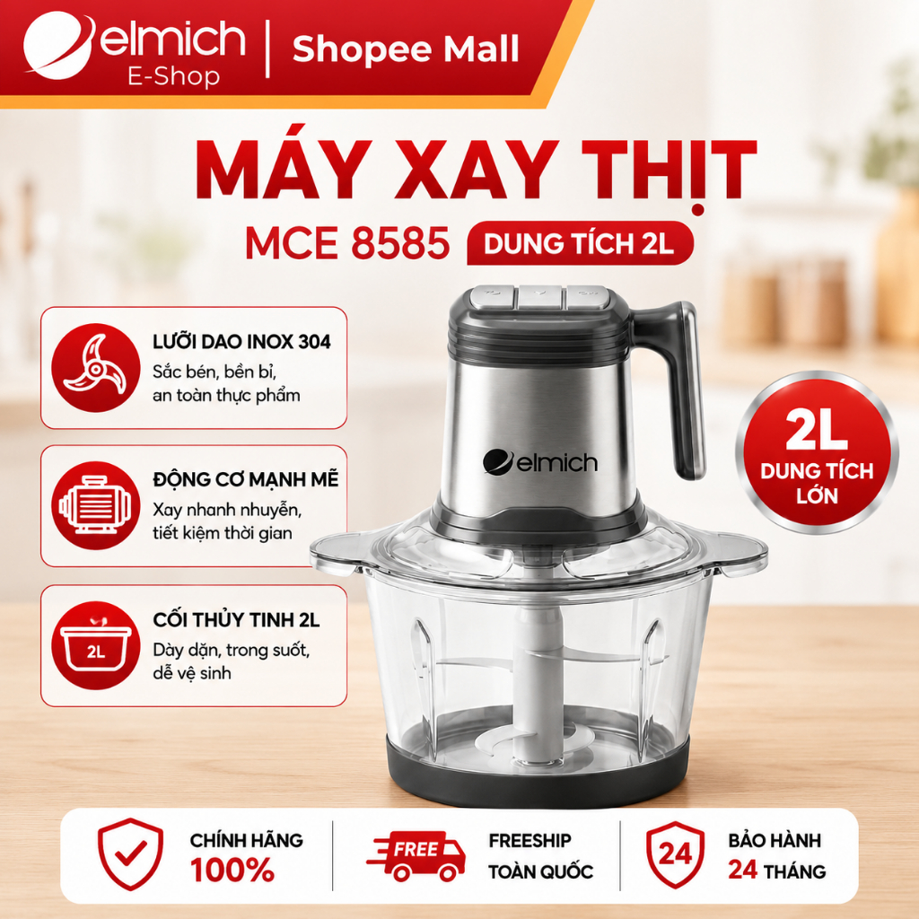 Máy Xay Thịt Elmich MCE-8585 (Máy Xay Thịt Đa Năng 2L, Công Suất 500W)