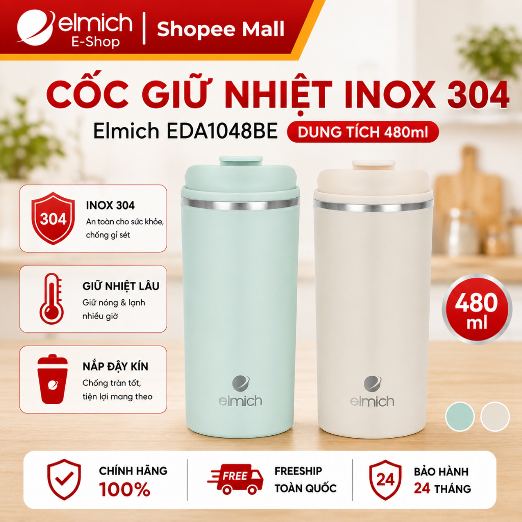 Cốc giữ nhiệt inox 304 Elmich EDA1048BE dung tích 480ml | BigBuy360 - bigbuy360.vn