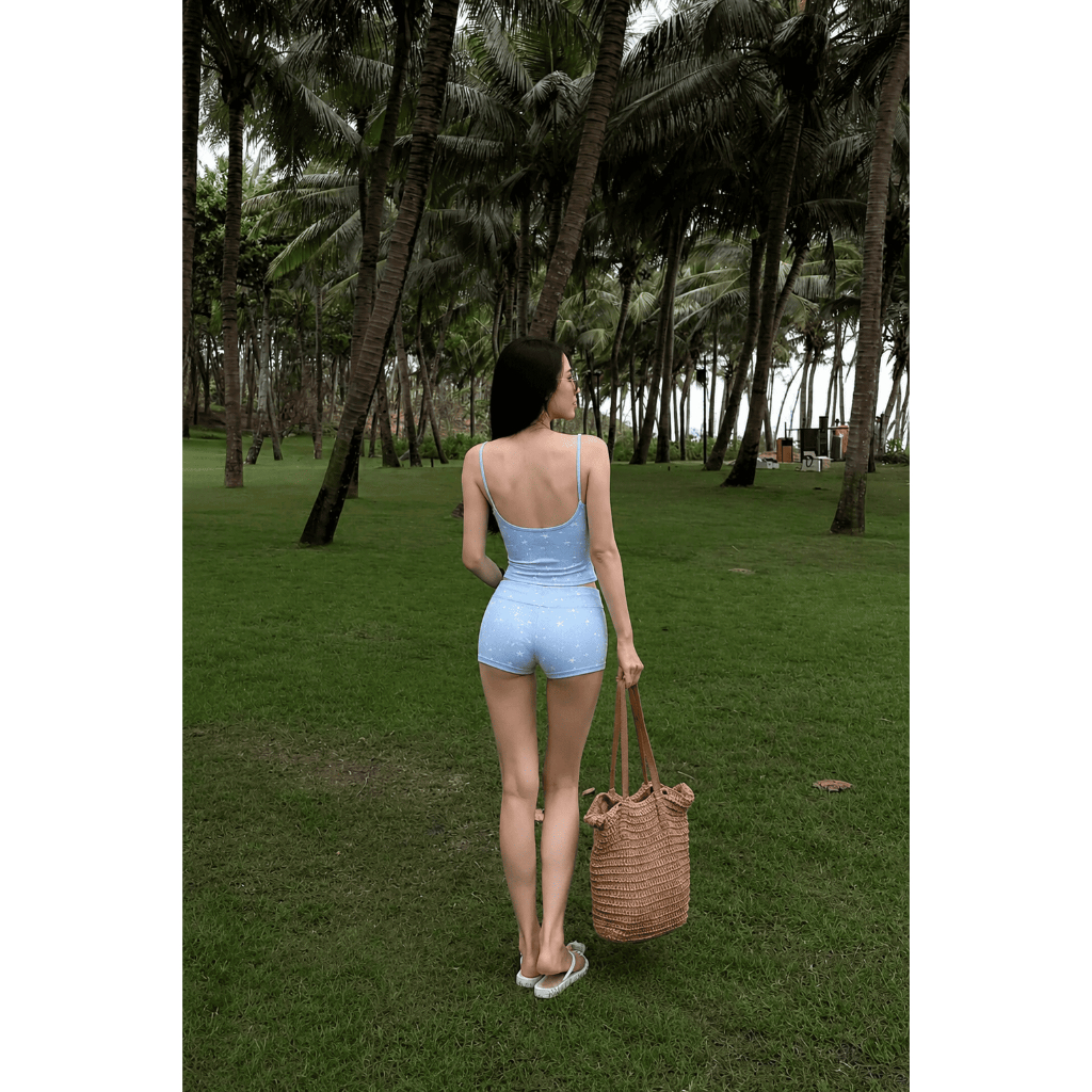 Bộ Áo 2 Dây Nữ Kèm Quần Short Dáng Ôm Chất Borip Lụa Co Giãn Mềm Mịn In Họa Tiết Ngôi Sao Y2K Cá Tính - SET01 | BigBuy360 - bigbuy360.vn