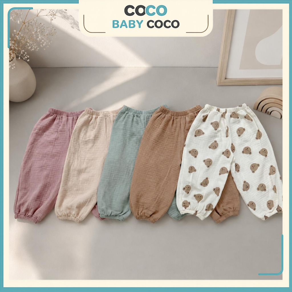 Quần boom dài vải muslin Narin cho bé, thiết kế ống quần bo chun đáng yêu, chất liệu mềm mịn, thoáng mát size 9M-4Y