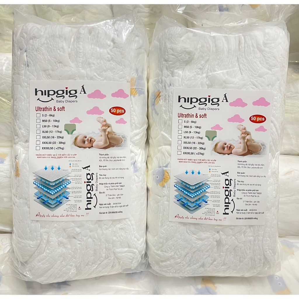 ( Combo 100 Miếng ) Bỉm Quần HIPGIG A Siêu Mỏng, Siêu Thấm Hút, Thoáng Khí – Đủ Size
