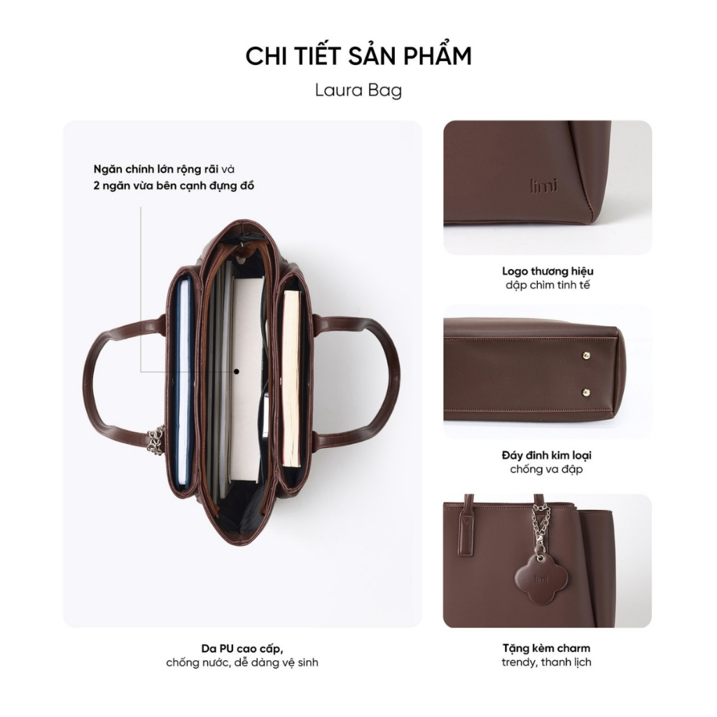 Túi xách công sở nữ da LIMI (3 màu) đựng laptop 15.6 tote da size lớn LAURA | BigBuy360 - bigbuy360.vn