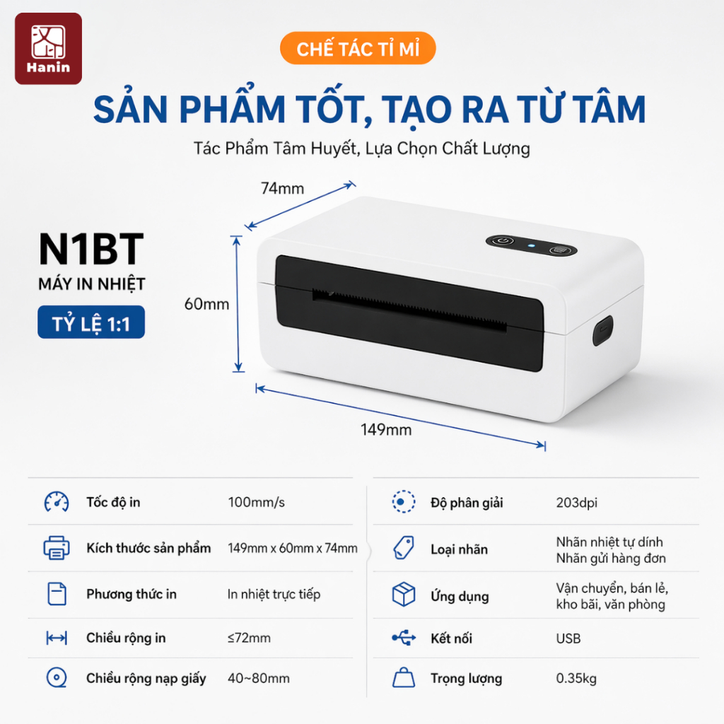 Máy In Nhiệt N1BT In Đơn Hàng, Tem Nhãn Vận Đơn Mini Khổ A7 USB Type-C Bluetooth | BigBuy360 - bigbuy360.vn