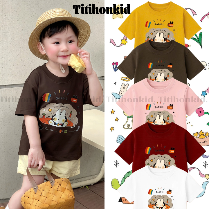 [A50] TITIHON - Áo Phông Trẻ Em Cộc Tay In Hình Thỏ Con Chất Cotton Mềm Mịn | Hình In Cực Xinh, Form Rộng Thoải Mái | B