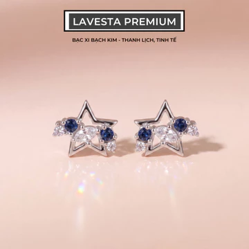 Bông tai nữ bạc xi bạch kim cao cấp LAVESTA LAV242 Rina thiết kế mặt ngôi sao đá xanh biểu tượng khát vọng và quyến rũ