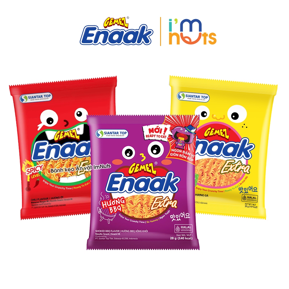 Snack Mì Trẻ Em Gemez Enaak Extra Indonesia Đủ Vị Gà Ớt Cấp Độ 1 BBQ Xông Khói – Thùng 24 Gói 30g Và Lốc 20 Gói 28g