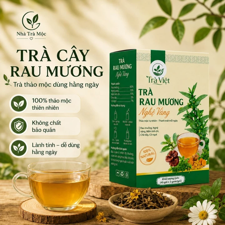Trà Rau Mương Nghệ Vàng 45 Túi Lọc | Thảo Mộc Tự Nhiên Thanh Mát Cơ Thể Hỗ Trợ Tiêu Hóa Dễ Uống | Nhà Trà Mộc