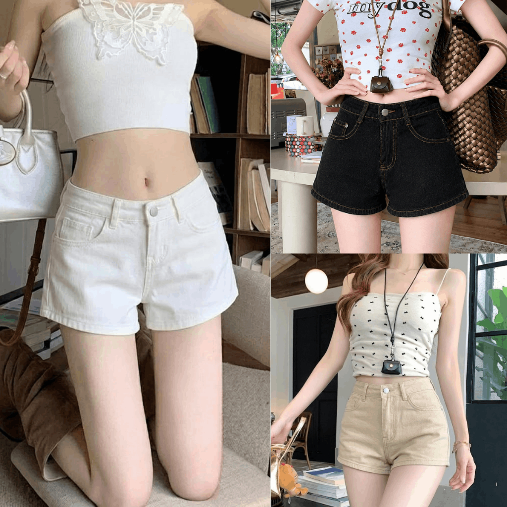 Quần Jean Short Ngắn Nữ Cạp Trễ Nâng Mông Tôn Dáng Quần Short Jean Denim Mềm Trắng Be Hack Chân QD01