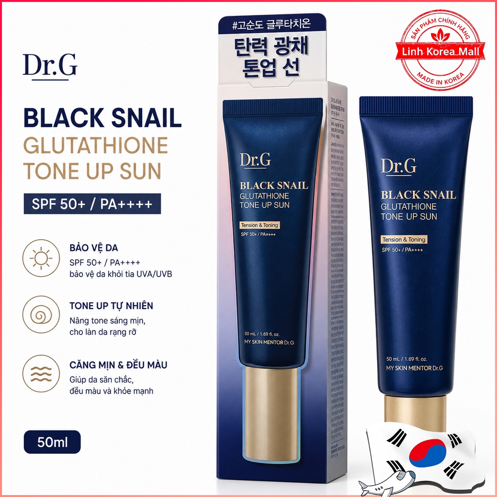 Kem chống nắng cho mặt Dr.G Black Snail Glutathione Tone-Up Sun Cream 50ml