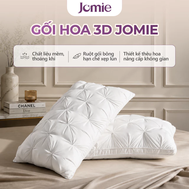 Gối Hoa 3D JOMIE - Êm Mềm, Gối Khách Sạn, Gối ngủ Cao Cấp, gối bông, gối trắng, gối mềm, gối cao, gối êm, gối to