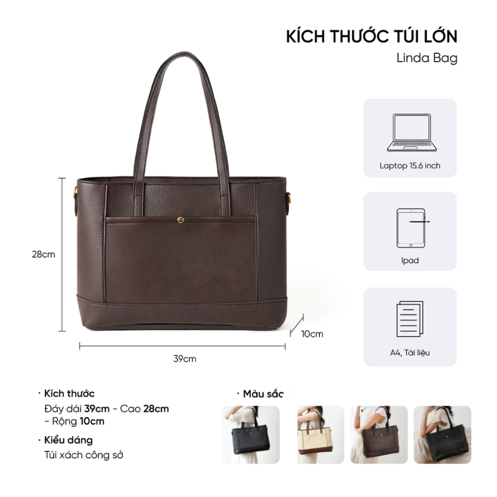 Túi xách công sở nữ LIMI (4 màu) tote da đựng laptop 15.6inch đi làm học to giáo viên (LINDA) | BigBuy360 - bigbuy360.vn