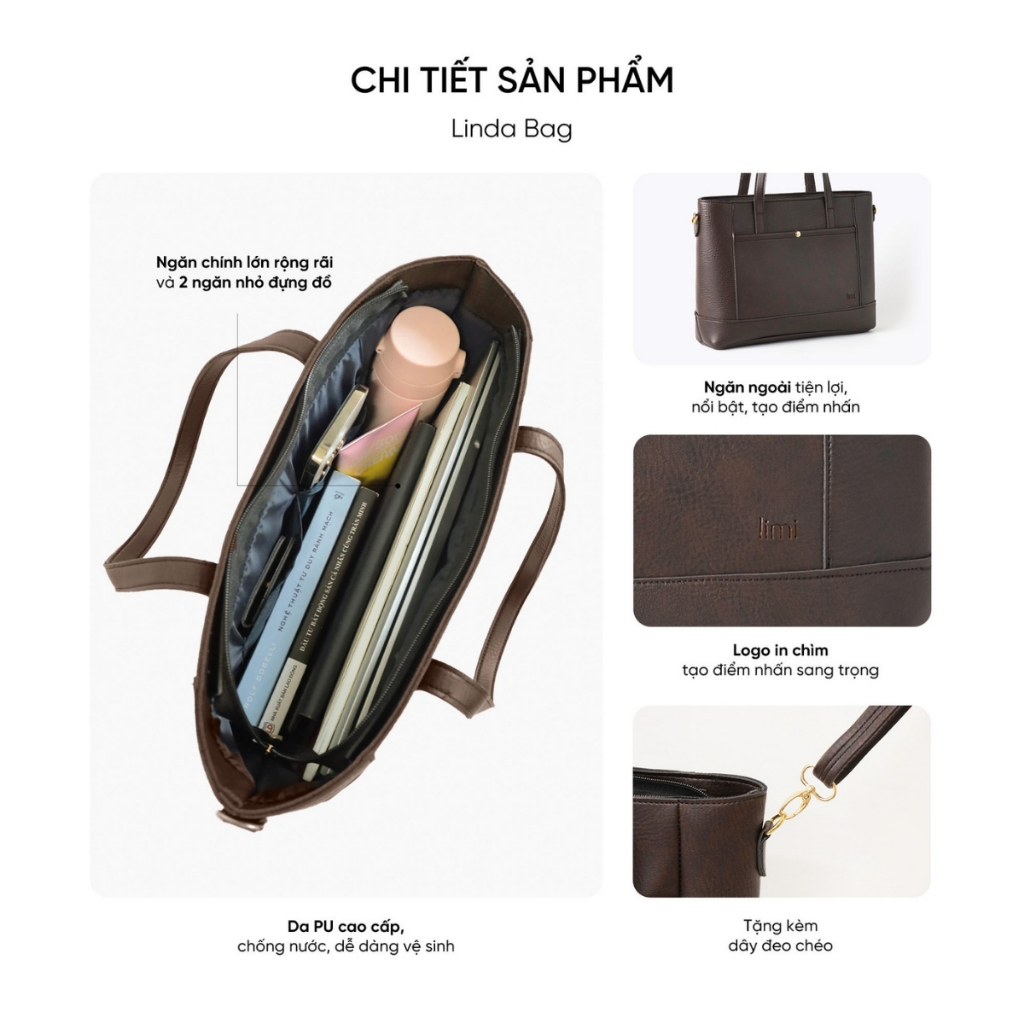 Túi xách công sở nữ LIMI (4 màu) tote da đựng laptop 15.6inch đi làm học to giáo viên (LINDA) | BigBuy360 - bigbuy360.vn