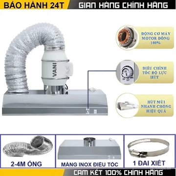 ( BẢN CÓ CHỈNH TỐC ĐỘ) Máy hút mùi bếp HF125-HF150-HF200 - Quạt lõi đồng 60W-80W-130W Máng inox 201 - Hút mùi -Hút khói