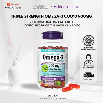 Dầu cá đỏ Omega 3 CoQ10 900mg WEBBER NATURALS hỗ trợ sức khỏe tim mạch và não bộ Lachimi Hộp 80 viên