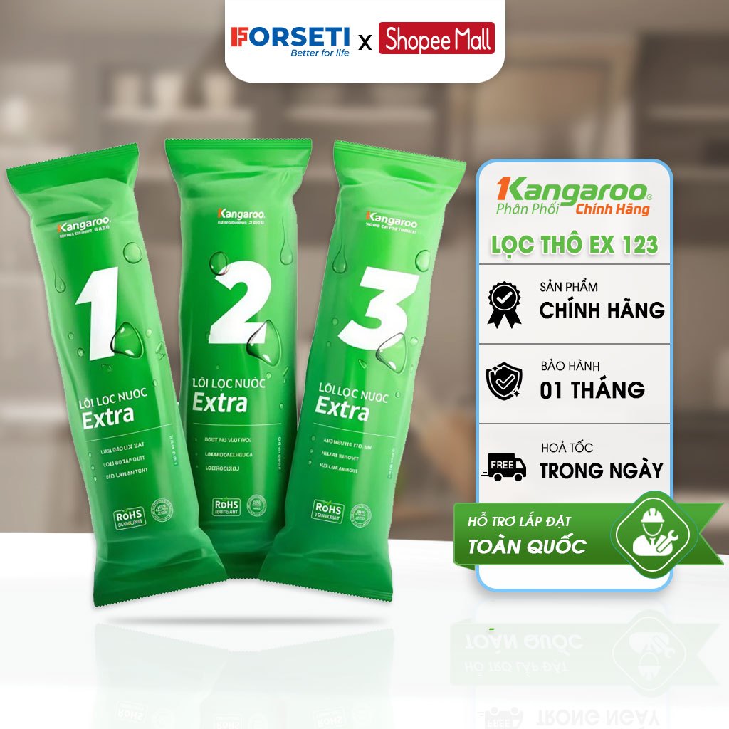 Combo Bộ 3 Lõi Lọc Thô Kangaroo Extra Số 1 2 3 Chính Hãng - Dùng Cho Máy RO Cốc Lọc 10 Inch Kangaroo