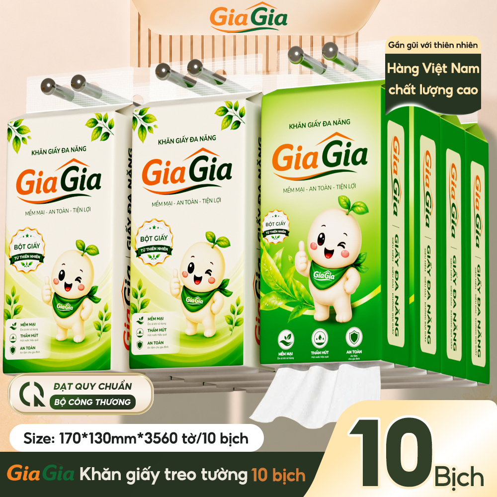 Khăn Giấy Treo Tường Mino GIAGIA 10 BỊCH 1.780 Lượt Rút Mềm Dai Giấy Vệ Sinh Khăn Giấy Đa Năng