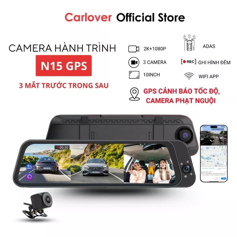 CAMERA HÀNH TRÌNH Ô TÔ N15 GPS 3 MẮT TÍCH HỢP AI ĐỌC BIỂN SỐ XE CẢNH BÁO TỐC ĐỘ CÓ GPS CÓ KẾT NỐI ĐIỆN THOẠI BH 12 THÁNG — ảnh 1