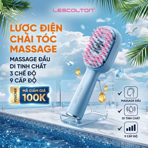 Lược điện chải tóc massage đầu Lescolton phun sương ion đỏ và xanh 3 tốc độ giúp chải thẳng lưu thông máu giảm rụng tóc