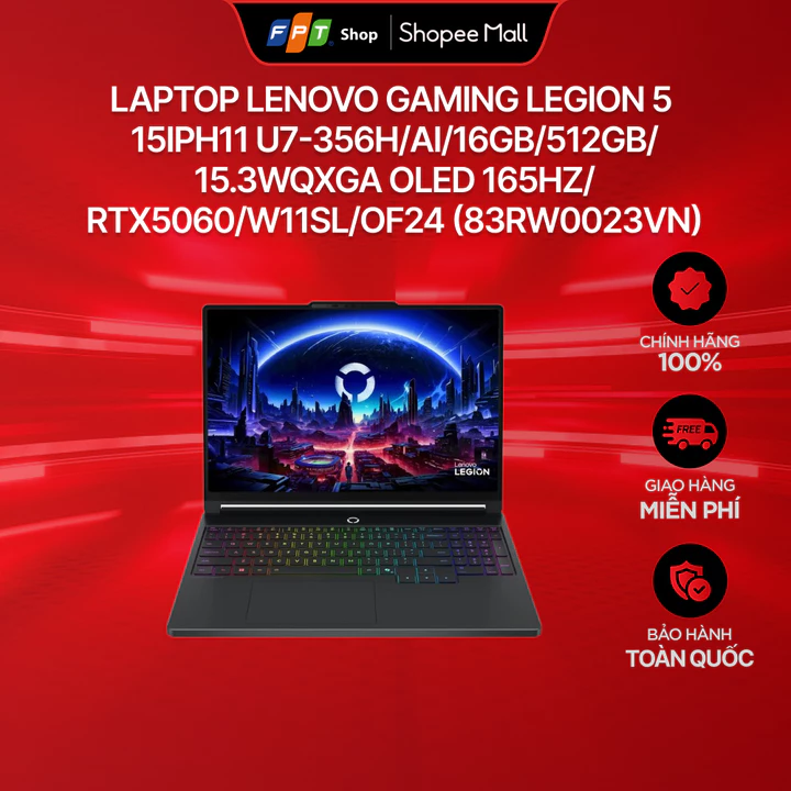 Laptop Lenovo Gaming Legion 5 15IPH11 U7-356H/AI/16GB/512GB/15.3WQXGA OLED 165Hz/RTX5060/W11SL OF24 (83RW0023VN)