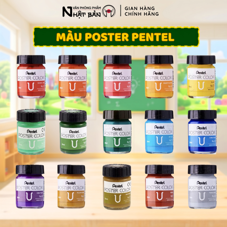 [Màu lẻ] Màu poster Pentel WPU 30ml - màu vẽ Pentel 30ml,vẽ trên đa chất liệu
