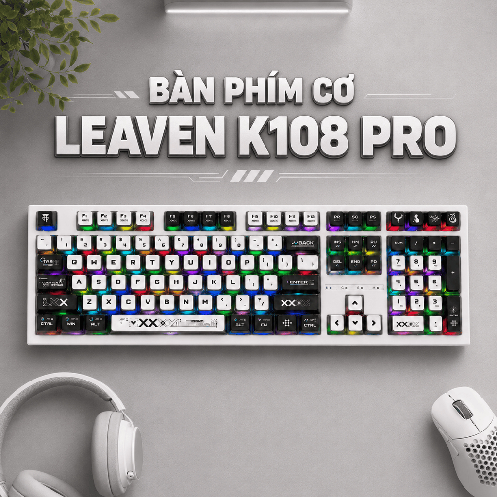 Bàn Phím Cơ Gaming LEAVEN K108 Fullsize 108 Phím LED RGB, Switch Silent Gõ Êm,Keycap Xuyên Led Chủ Đề Khác Nhau | BigBuy360 - bigbuy360.vn