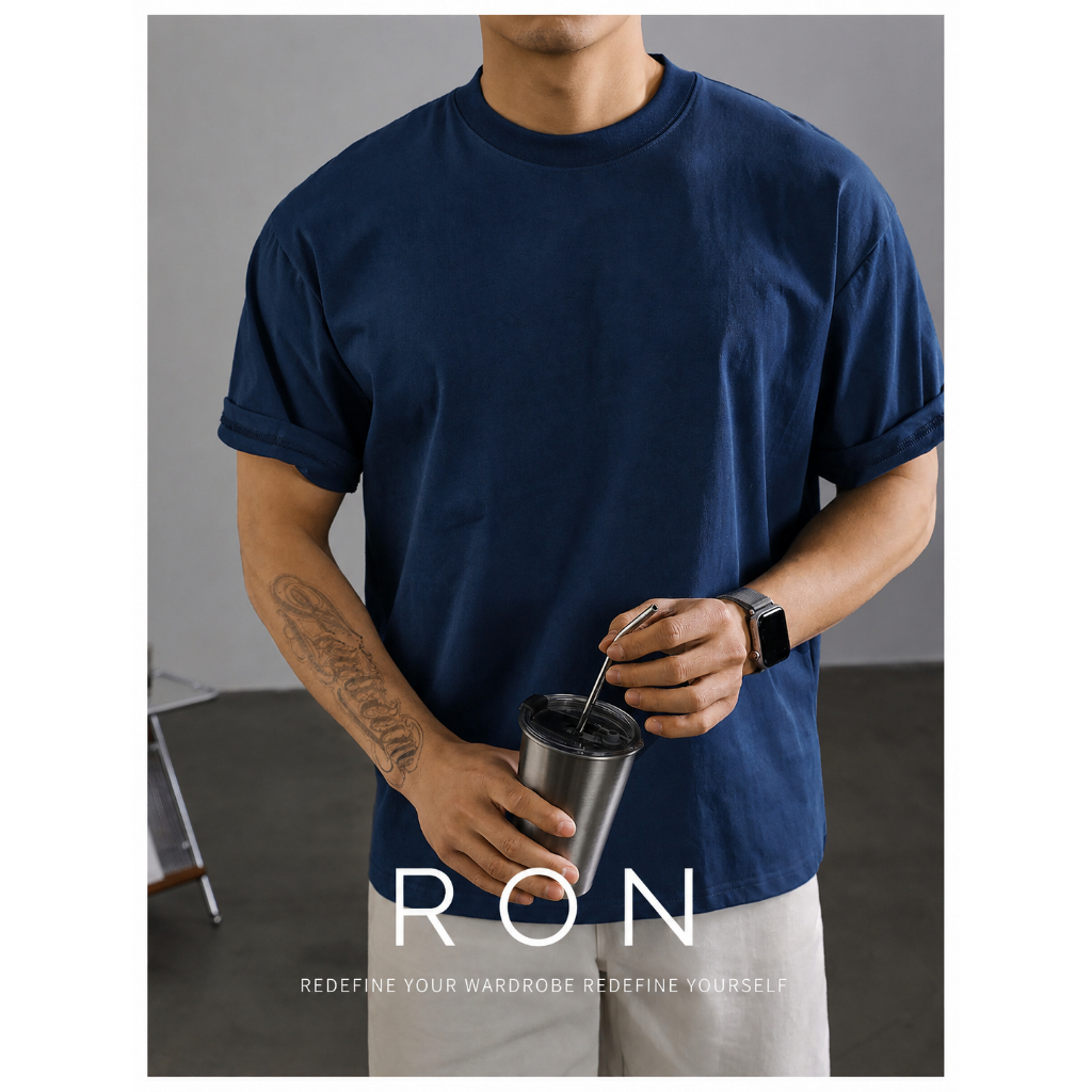 Áo Thun Trơn Cotton 250gsm RON Premium Boxy Cổ Tròn Nam Nữ,AT-Boxy | BigBuy360 - bigbuy360.vn