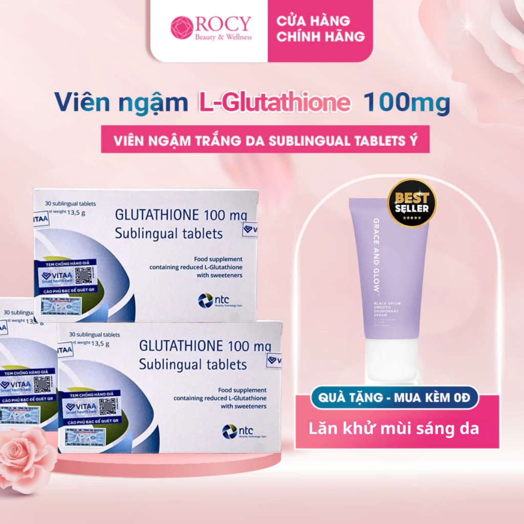 Viên Ngậm Trắng Da Glutathione Chính Hãng 100mg Nhập Khẩu Italy Hàng Công ty đầu đủ giấy tờ