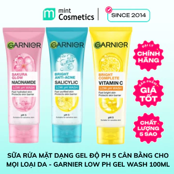 MỚI! Sữa rửa mặt dạng Gel độ PH 5 cân bằng cho mọi loại da - Garnier Low PH Gel Wash 100ml