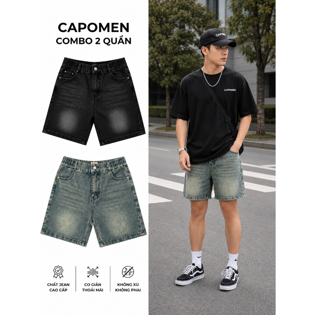 Quần short jean nam cạp khuy nửa chun co giãn thoải mái, thời trang năng động (JKC1) | BigBuy360 - bigbuy360.vn