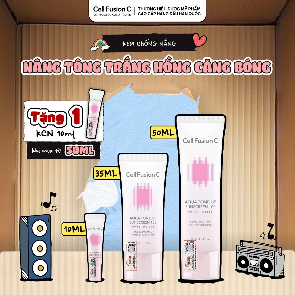 Kem Chống Nắng Nâng Tone Cấp Ẩm Cho Mọi Loại Da Cell Fusion C Aqua Tone Up Sunscreen 100 SPF 50+ PA++++