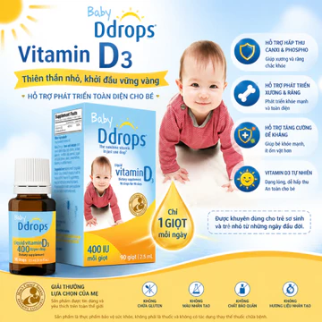 Vitamin D3 Thuần Cho Trẻ Sơ Sinh Ddrops Baby Vitamin D3 400IU (Chai 90 Giọt 2.5ml) - Giúp Hấp Thu Canxi, Ngủ Ngon