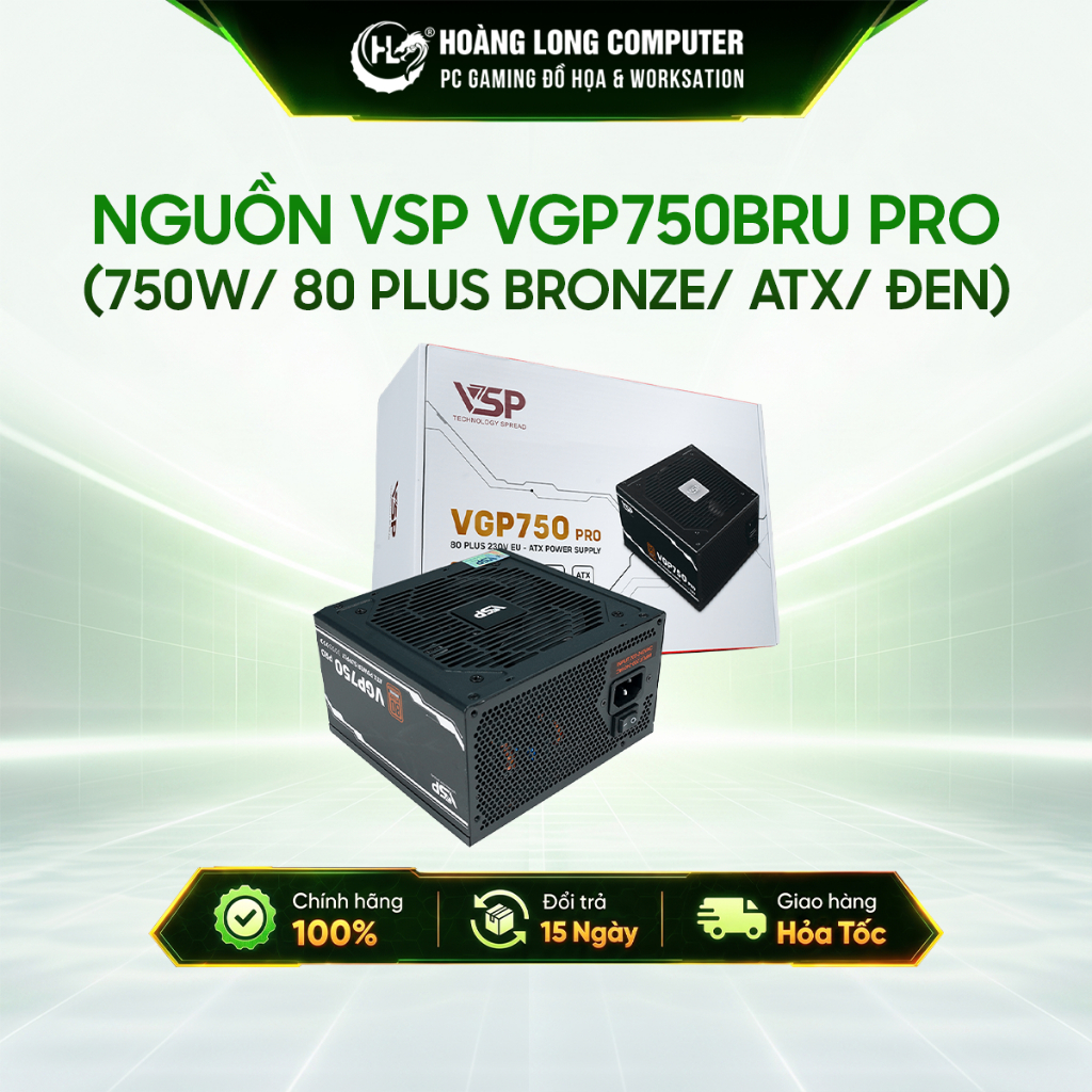 Nguồn Máy Tính VSP VGP750BRU PRO 750W 80 Plus Bronze ATX PCIe 5.1 DC To DC Bảo Hành 36 Tháng
