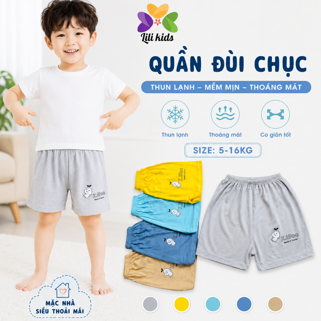 Quần đùi chục cho bé trai và bé gái LILIKIDS chất thun lạnh thông hơi thoáng mát QC04