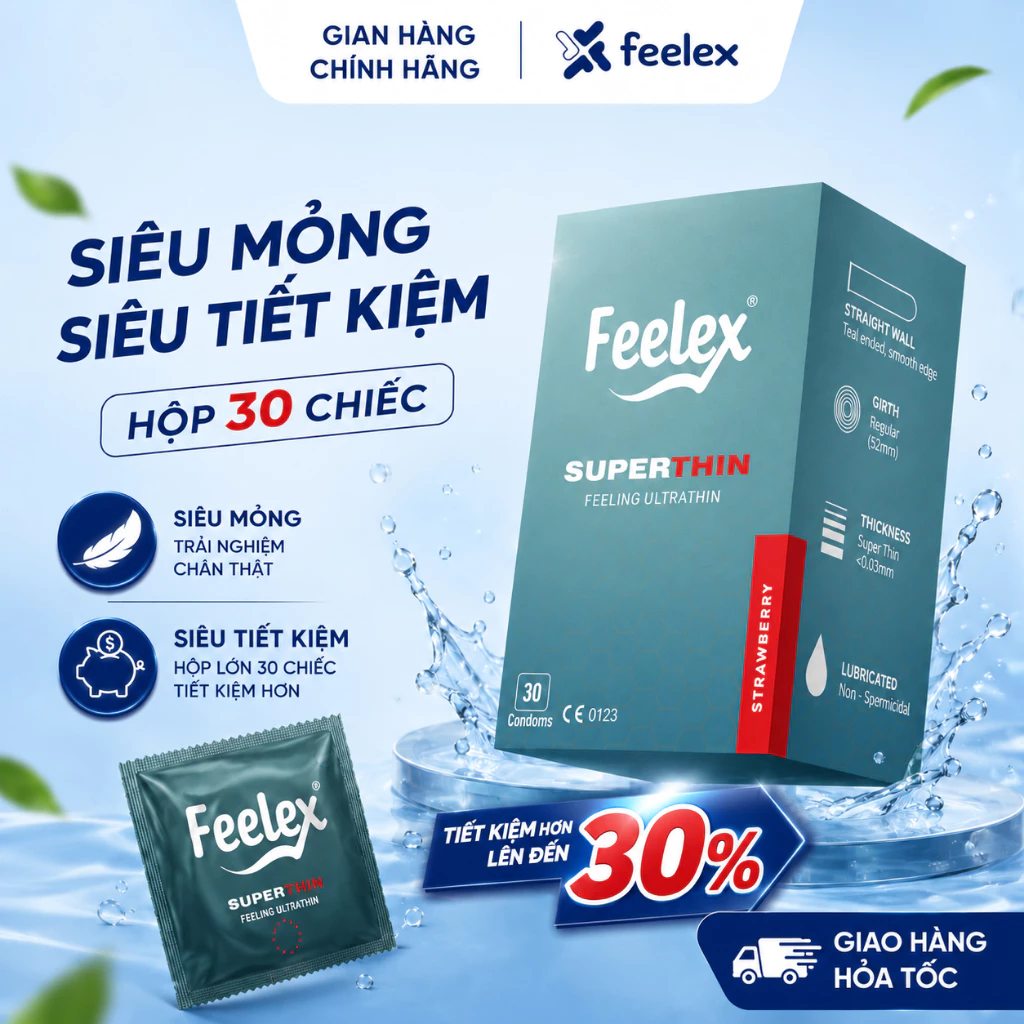 Bao cao su Feelex Superthin hộp 30 chiếc siêu mỏng