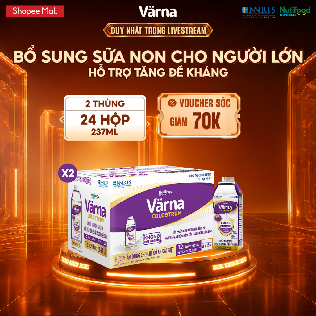 [LIVESTREAM CHẾ CHÂU] Combo 2 Thùng 12 hộp sữa bột pha sẵn Varna Colostrum (24 hộp giấy x 237ml) – Tăng đề kháng