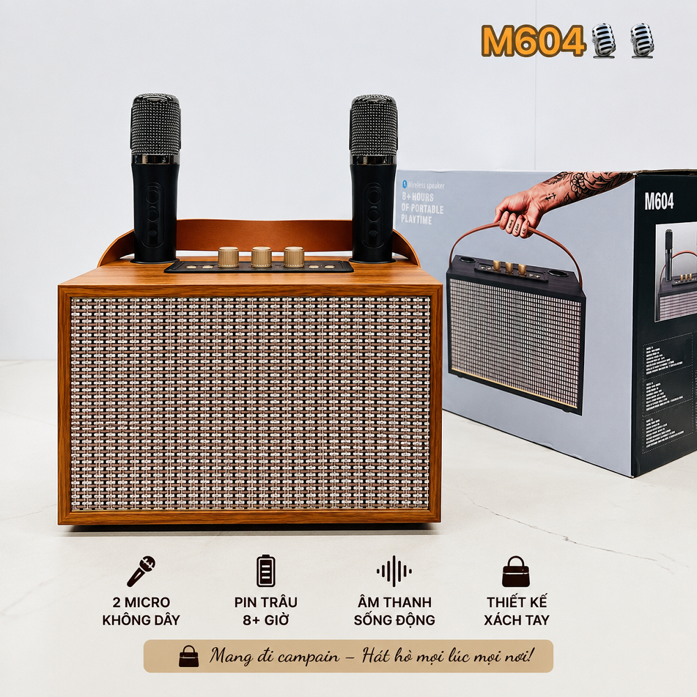Loa Bluetooth M604 Công Suất Lớn Bass Siêu Trầm Loa Di Động Cầm Tay Cao Cấp PKMALL