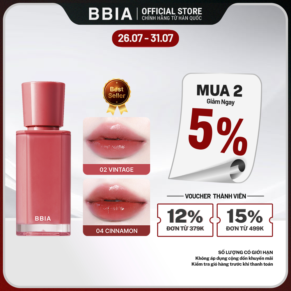 Son tint bóng căng mọng, trong trẻo BBIA Glow Tint