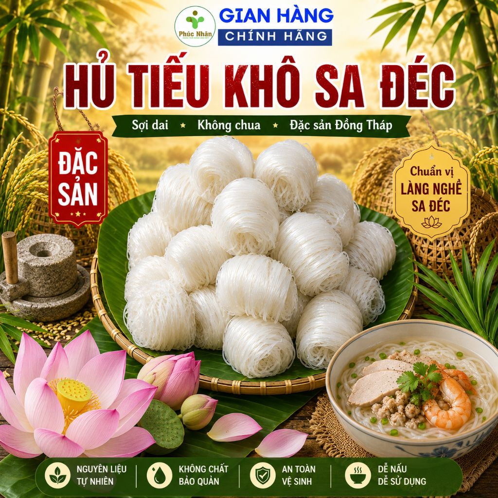 HỦ TIẾU  khô SA ĐÉC 1kg Cuộn Khô. Đặc sản. HỦ TIẾU SA ĐÉC