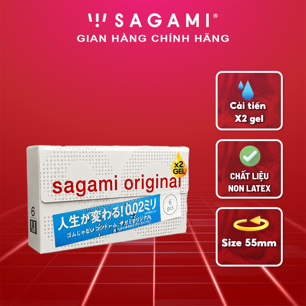 Bao cao su Sagami 002 Extra - X2 gel bôi trơn - Non latex - Siêu mỏng 0.02 mm - 01 Hộp